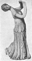 Greek terra cotta dancing girl, about 350 B.C. (British Museum.)